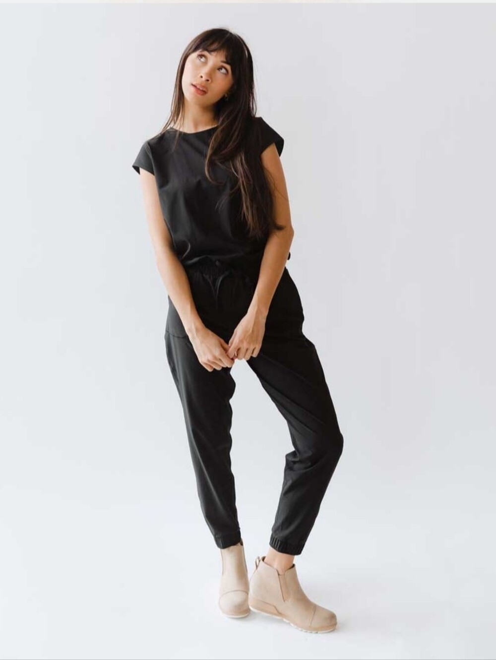 💜 ALBION Short Sleeve Black Jogger Jumpsuit